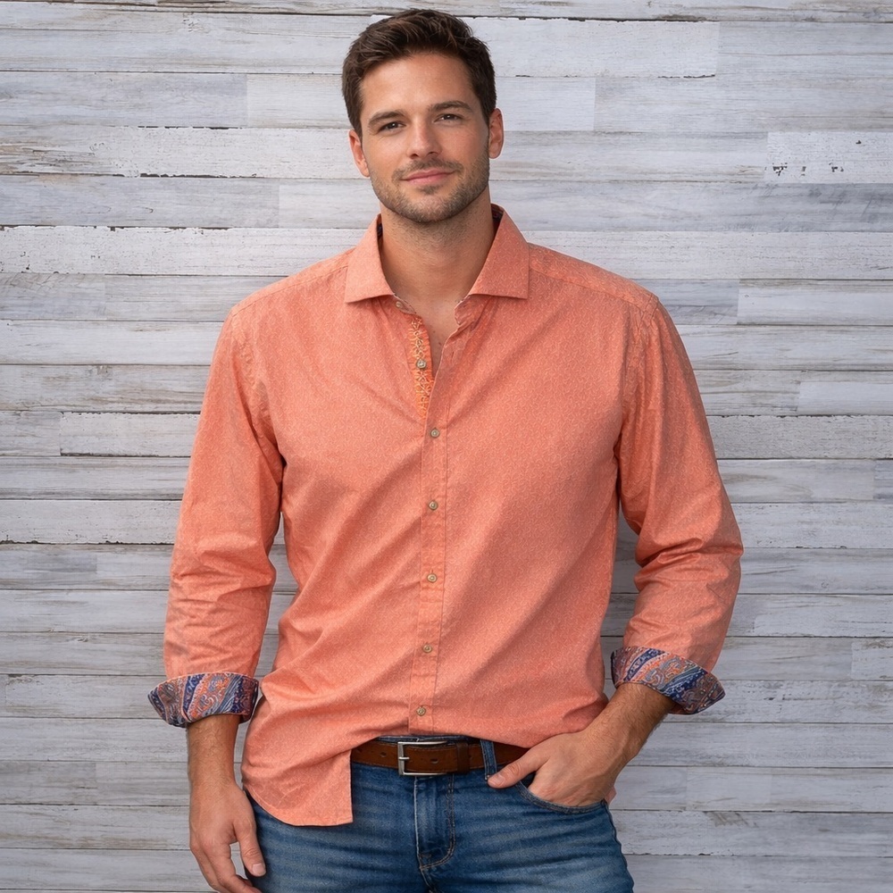 Robert Graham Salmon Textured Long Sleeve Button-Up Shirt